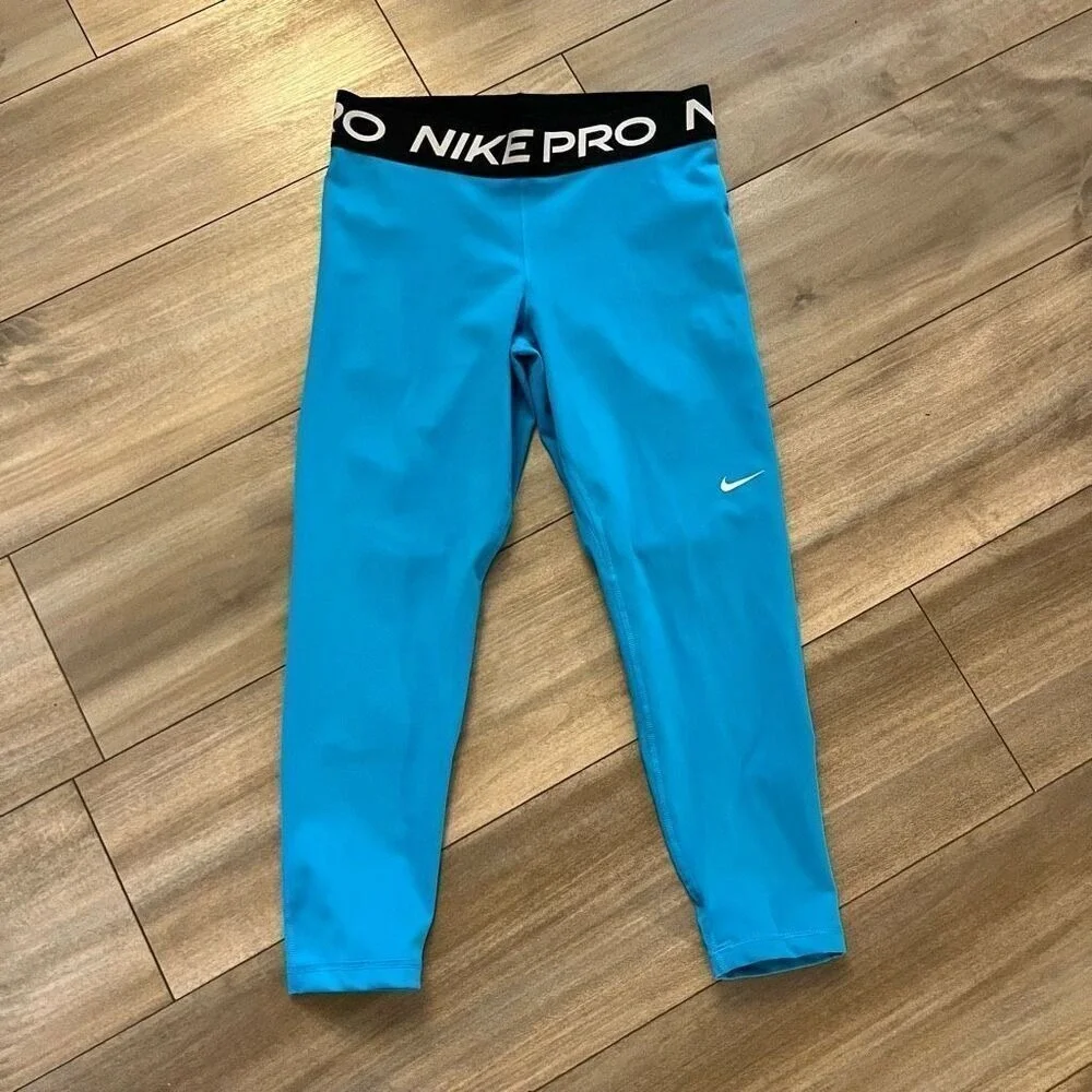 Nike Pro Blue Athletic Leggings Women Medium Bin‎ L-60